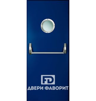 стальная противопожарная дверь с круглым стеклом и замком антипаника