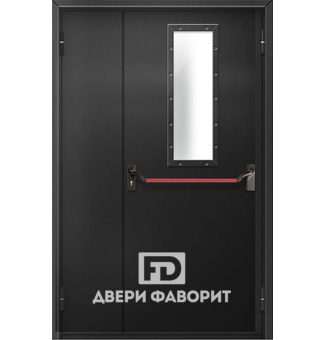 дверь противопожарная двустворчатая со стеклом и замком антипаника