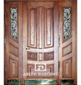 двустворчатая парадная дверь с боковой вставкой укомплектована раздельной ручкой